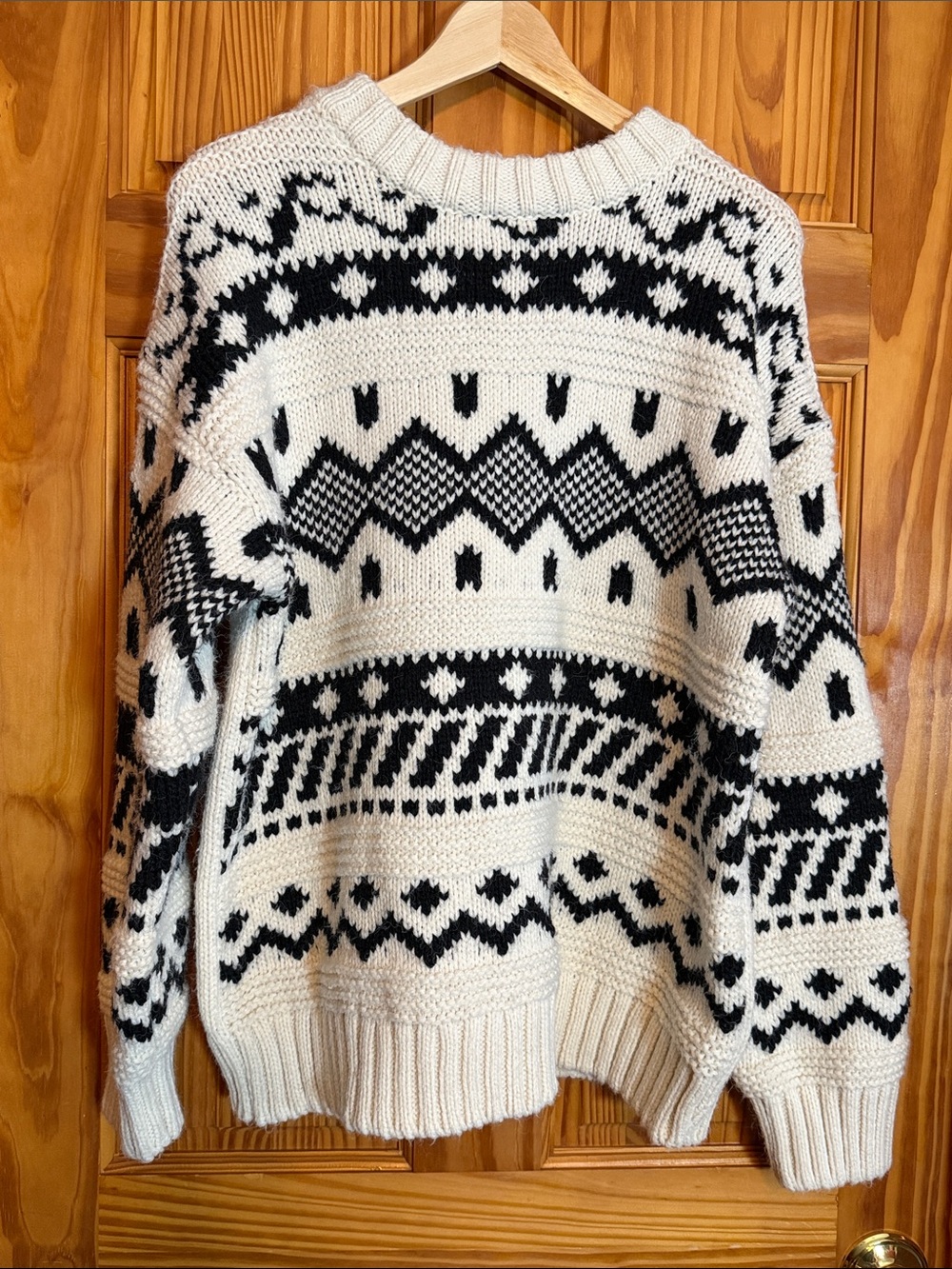 H&M Black and Cream Fair Isle Crewneck Sweater